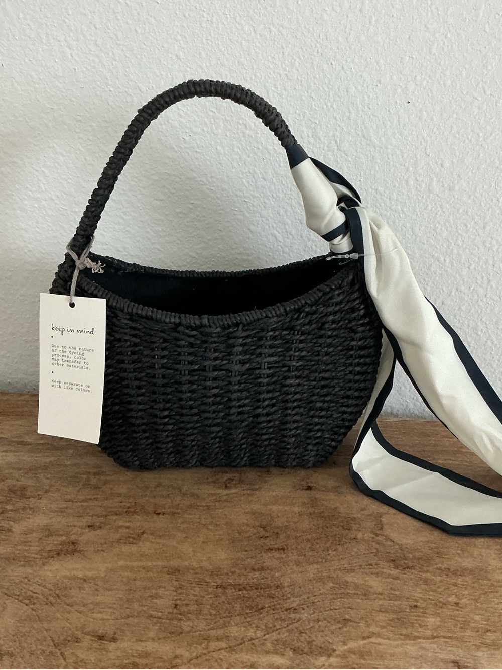 a new day Black Woven Tote with Black-and-White Scarf